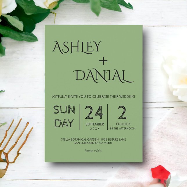 Invitación Elegante caligrafía minimal Boda moderno verde (Subido por el creador)