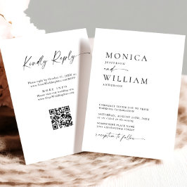 Invitación Elegante caligrafía Minimalista Boda blanco negro
