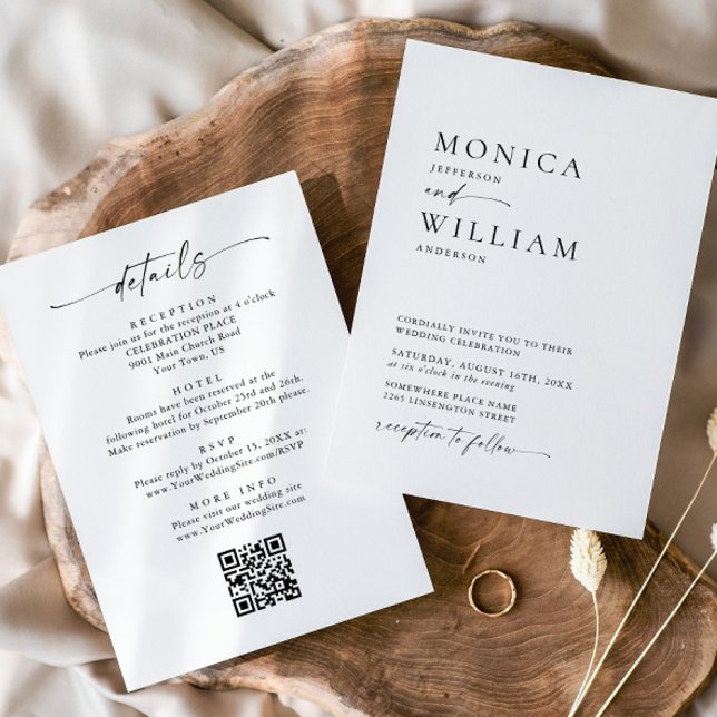Invitación Elegante caligrafía Minimalista Boda blanco negro (Subido por el creador)