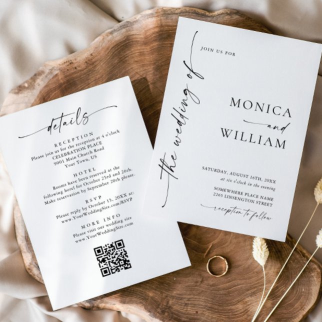 Invitación Elegante caligrafía Minimalista Boda blanco negro (Subido por el creador)