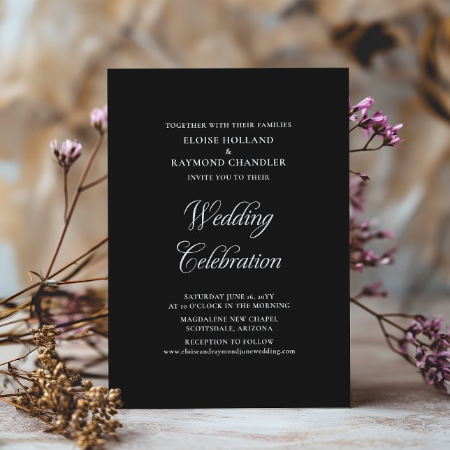 Invitación Elegante caligrafía Minimalista Boda negro (Subido por el creador)