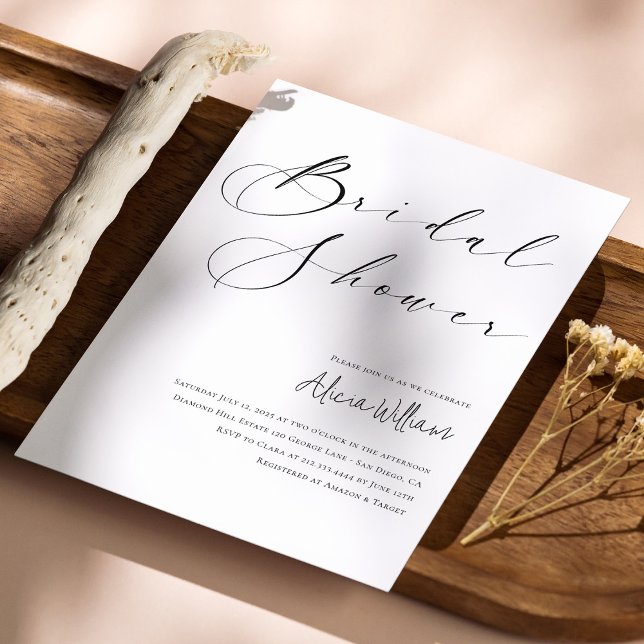 Invitación Elegante caligrafía Minimalista ducha de novia (Elegant Minimalist Script Bridal Shower Invitation Personalized)