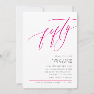 Invitación ELEGANTE caligrafía moderna 50 fiesta rosa