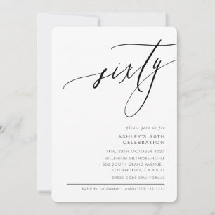 Invitación ELEGANTE caligrafía moderna 60.º blanco fiesta