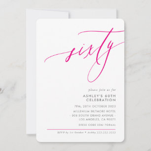Invitación ELEGANTE caligrafía moderna 60 fiesta rosa calient