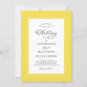 Invitación Elegante caligrafía moderna amarilla y Boda blanca