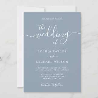 Invitación Elegante caligrafía moderna Boda azul turbio