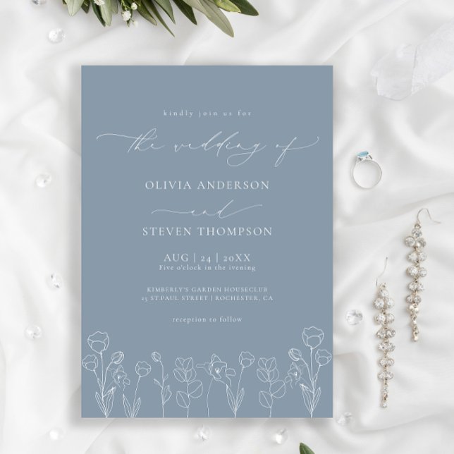 Invitación Elegante caligrafía moderna Boda azul turbio (Subido por el creador)
