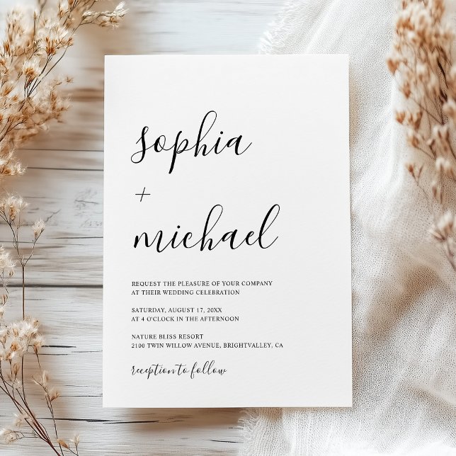 Invitación Elegante caligrafía moderna Boda blanco y negro (Subido por el creador)