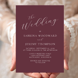 Invitación Elegante Caligrafía Moderna Boda Borgoña