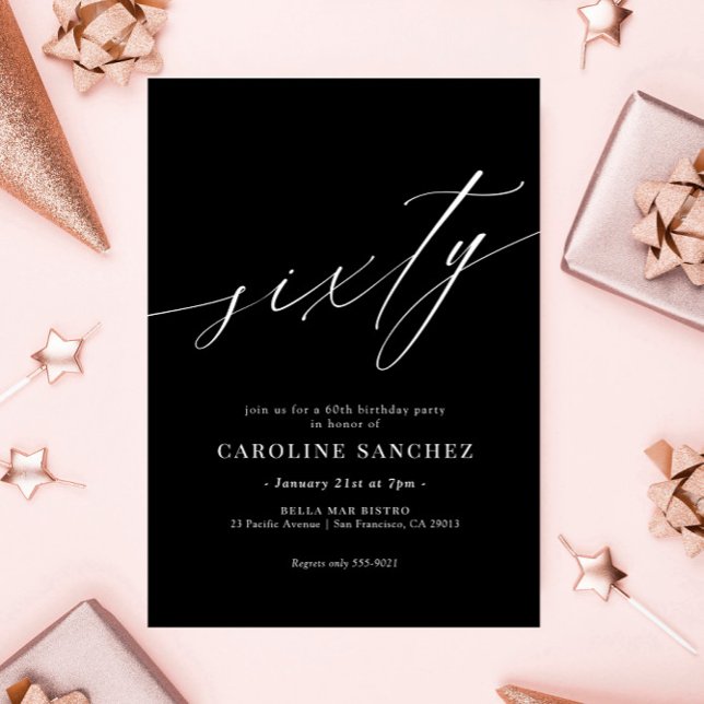 Invitación Elegante caligrafía moderna cumpleaños número 60 (Subido por el creador)