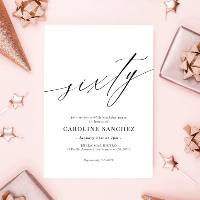 Invitación Elegante caligrafía moderna cumpleaños número 60 (Subido por el creador)