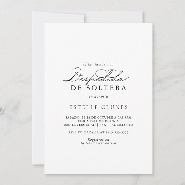 Invitación Elegante caligrafía moderna Ducha nupcial española (Anverso)