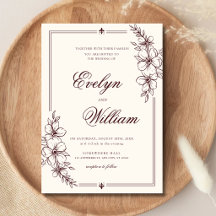Elegante Caligrafía Moderna Floral Burgundy Boda