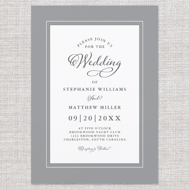 Invitación Elegante caligrafía moderna gris y Boda blanco (Subido por el creador)