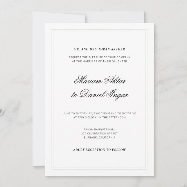 Invitación Elegante caligrafía moderna guión Boda blanco (Anverso)