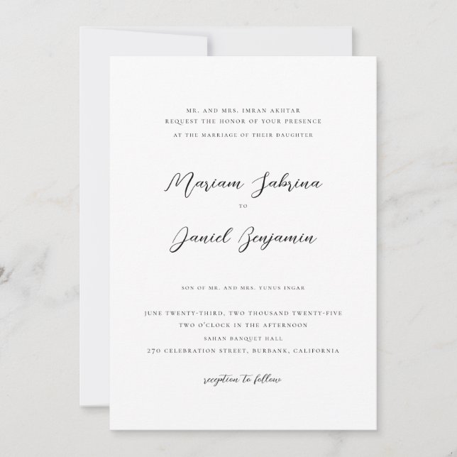 Invitación Elegante caligrafía moderna guión Boda blanco (Anverso)