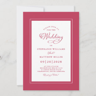 Invitación Elegante Caligrafía Moderna Magenta Rojo Boda