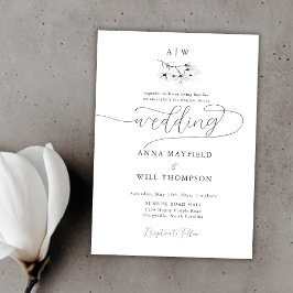 Invitación Elegante caligrafía moderna Magnolia Escudo Boda