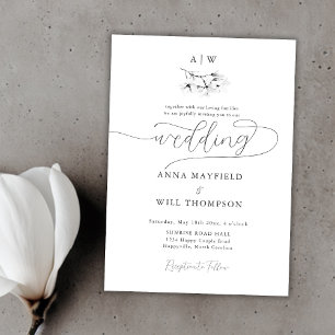 Invitación Elegante caligrafía moderna Magnolia Escudo Boda