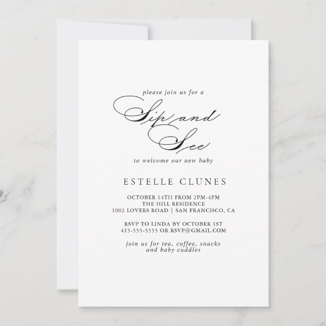 Invitación Elegante caligrafía moderna para ver y beber  (Anverso)