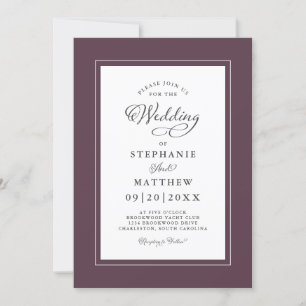 Invitación Elegante caligrafía moderna púrpura y Boda blanco