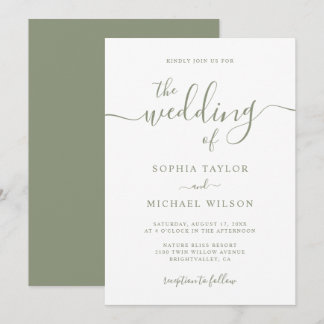 Invitación Elegante caligrafía moderna Sage Green Boda