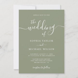 Invitación Elegante caligrafía moderna Sage Green Boda