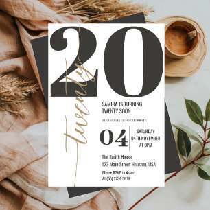 Invitación Elegante Caligrafía Moderna VEINTE Cumpleaños 20