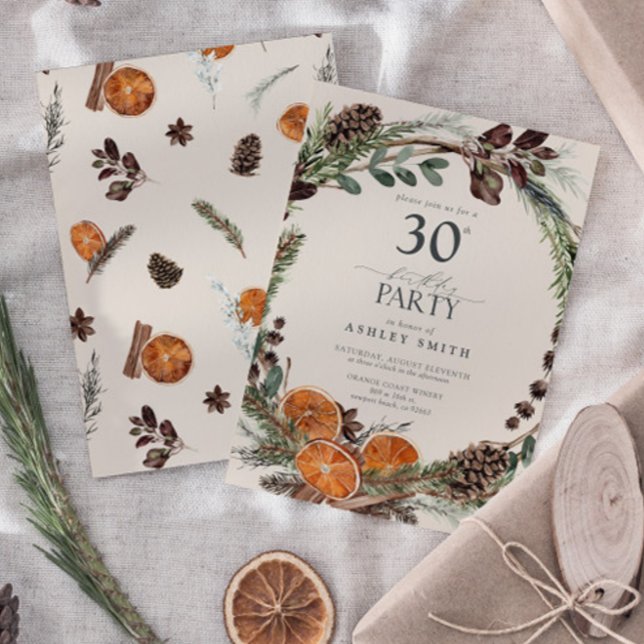 Invitación Elegante caligrafía Naranja rústico 30 cumpleaños (Birthday Party Invitation!)