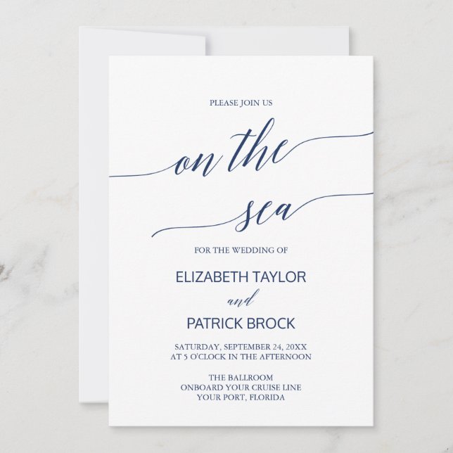 Invitación Elegante Caligrafía Naval En El Boda De Cruceros M (Anverso)