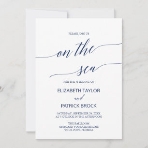 Invitación Elegante Caligrafía Naval En El Boda De Cruceros M