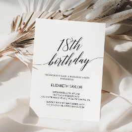 Invitación Elegante caligrafía negra 18º cumpleaños