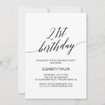 Invitación Elegante caligrafía negra 21 cumpleaños<br><div class="desc">Esta elegante caligrafía negra de 21 años es perfecta para una simple fiesta de cumpleaños. El diseño neutro cuenta con una tarjeta minimalista decorada con una tipografía romántica y caprichosa.</div>