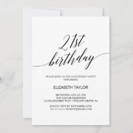 Invitación Elegante caligrafía negra 21 cumpleaños