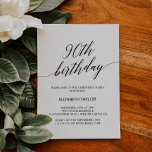 Invitación Elegante caligrafía negra 90 cumpleaños<br><div class="desc">Esta elegante caligrafía negra invitada de cumpleaños número 90 es perfecta para una simple fiesta de cumpleaños. El diseño neutro cuenta con una tarjeta minimalista decorada con una tipografía romántica y caprichosa.</div>