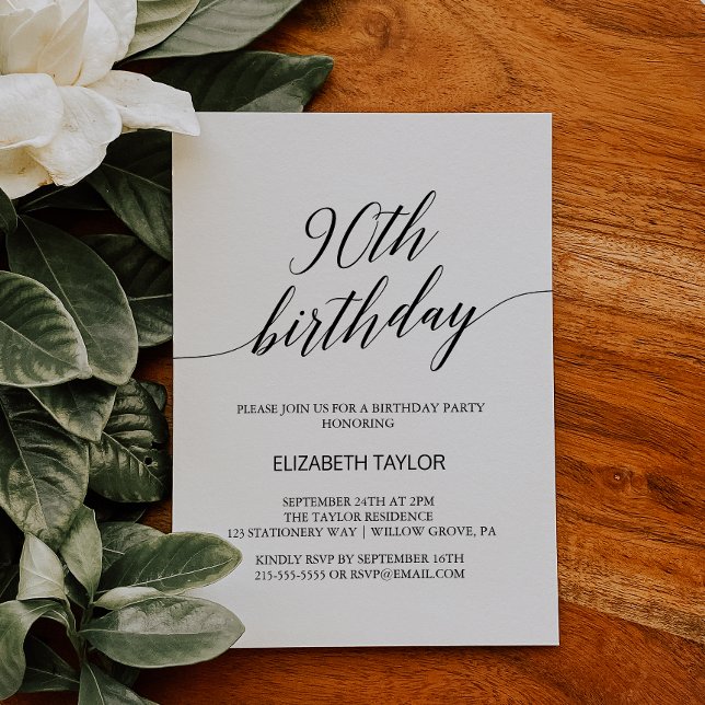 Invitación Elegante caligrafía negra 90 cumpleaños (Subido por el creador)