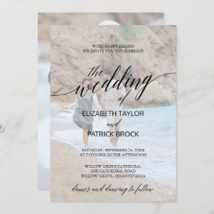 Invitación Elegante caligrafía negra   Boda fotográfico de en