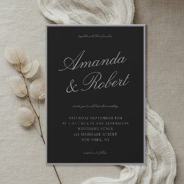 Invitación Elegante Caligrafía Negra Mate Boda de Dinero Anti