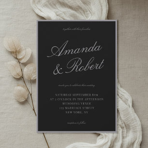 Invitación Elegante Caligrafía Negra Mate Boda de Dinero Anti