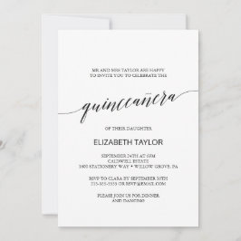 Invitación Elegante caligrafía negra Quinceañera