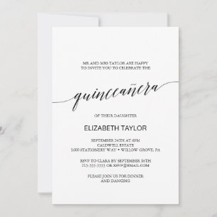 Invitación Elegante caligrafía negra Quinceañera