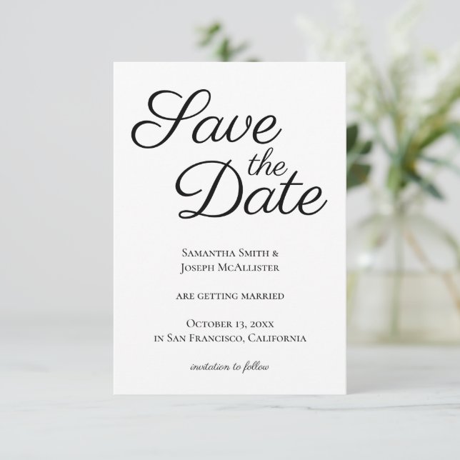 Invitación Elegante Caligrafía Negra Save the Date (Anverso de pie)