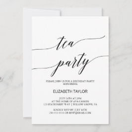 Invitación Elegante caligrafía negra Tea Fiesta Cumpleaños