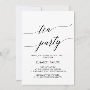 Invitación Elegante caligrafía negra Tea Fiesta Cumpleaños