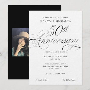 Invitación Elegante Caligrafía Negra y Blanca 50 Aniversario