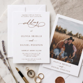 Invitación Elegante caligrafía occidental Boda de fotos rústi