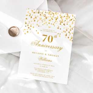 Invitación Elegante Caligrafía Oro 70 Aniversario Boda
