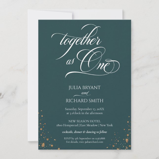Invitación Elegante caligrafía oro Confetti Minimalista (Anverso)