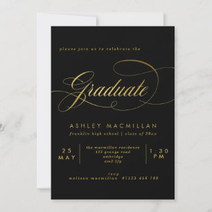 Invitación Elegante Caligrafía Partido de Graduación Negra y